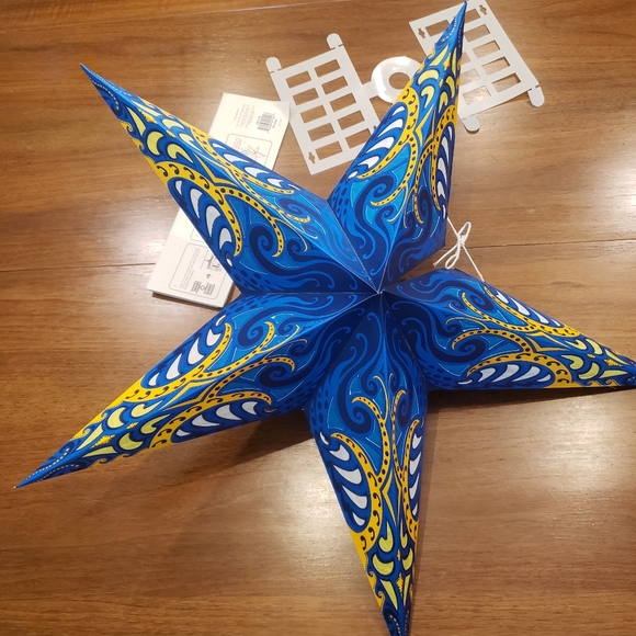 Hanging Paper Star Lantern - blue & yellow - Picture 8 of 11